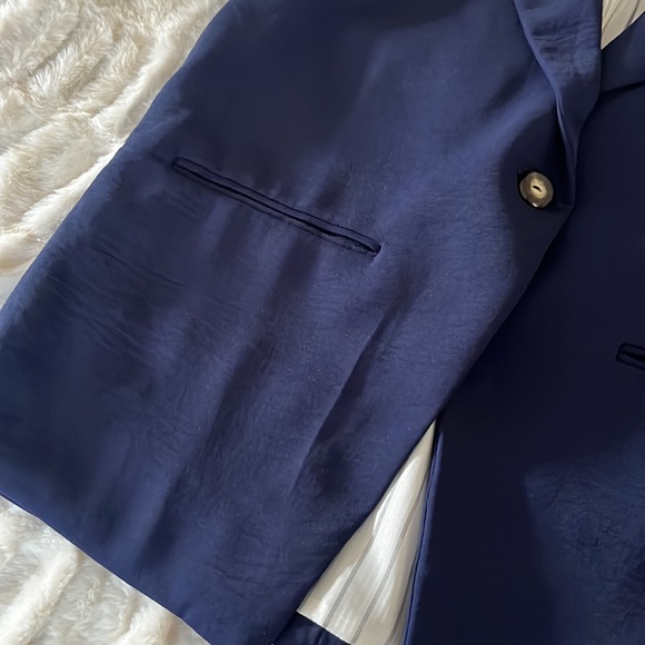 Navy blue sleeveless blazer vest M textured silky satin feel Tulléa NEW - Picture 4 of 8